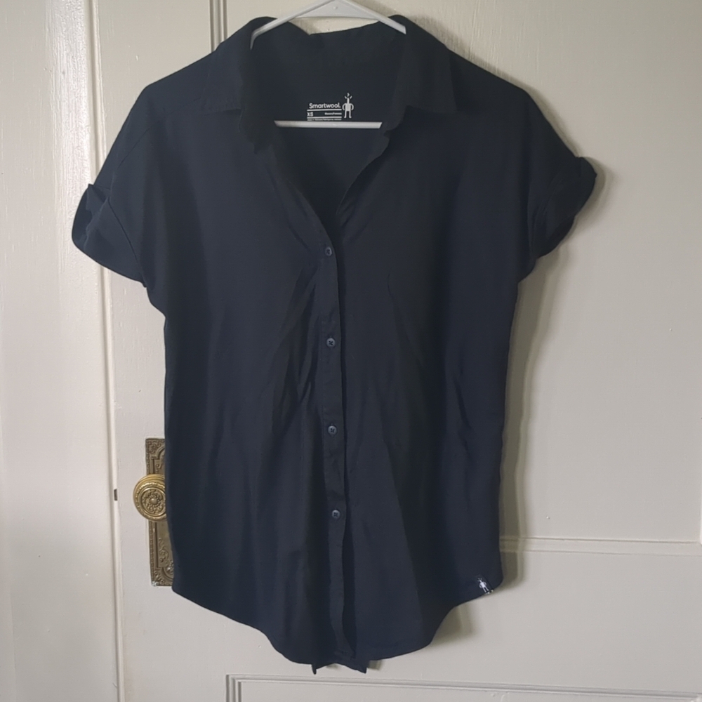 Smartwool Everyday Exploration XS Short Cap Sleeve Button Up Navy Blue Hiking - Picture 1 of 10